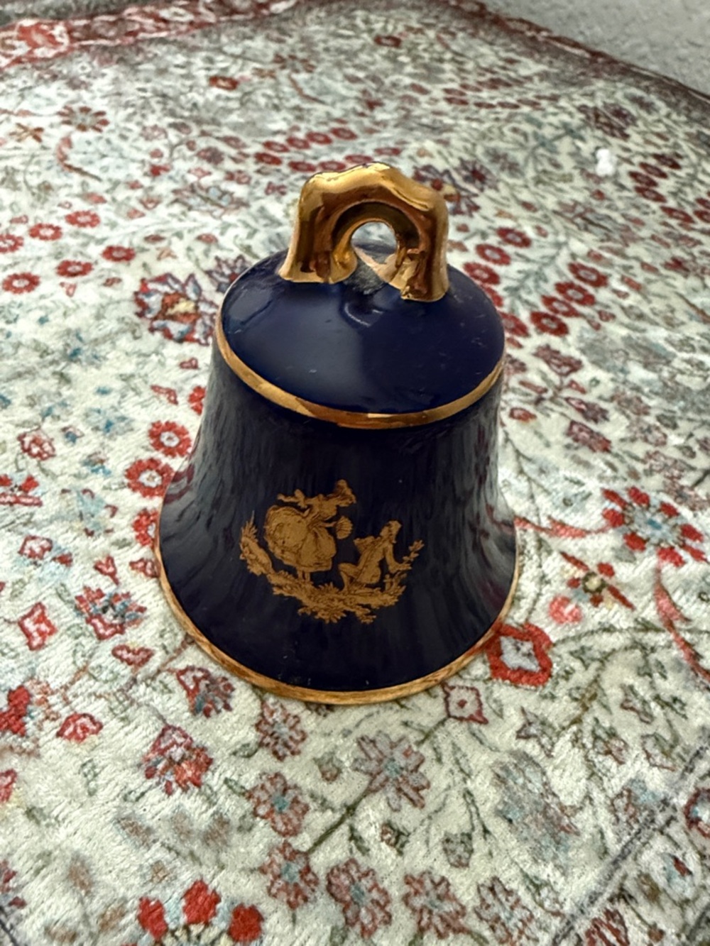 Limoges Cobalt Blue and Gold Porcelain Bell